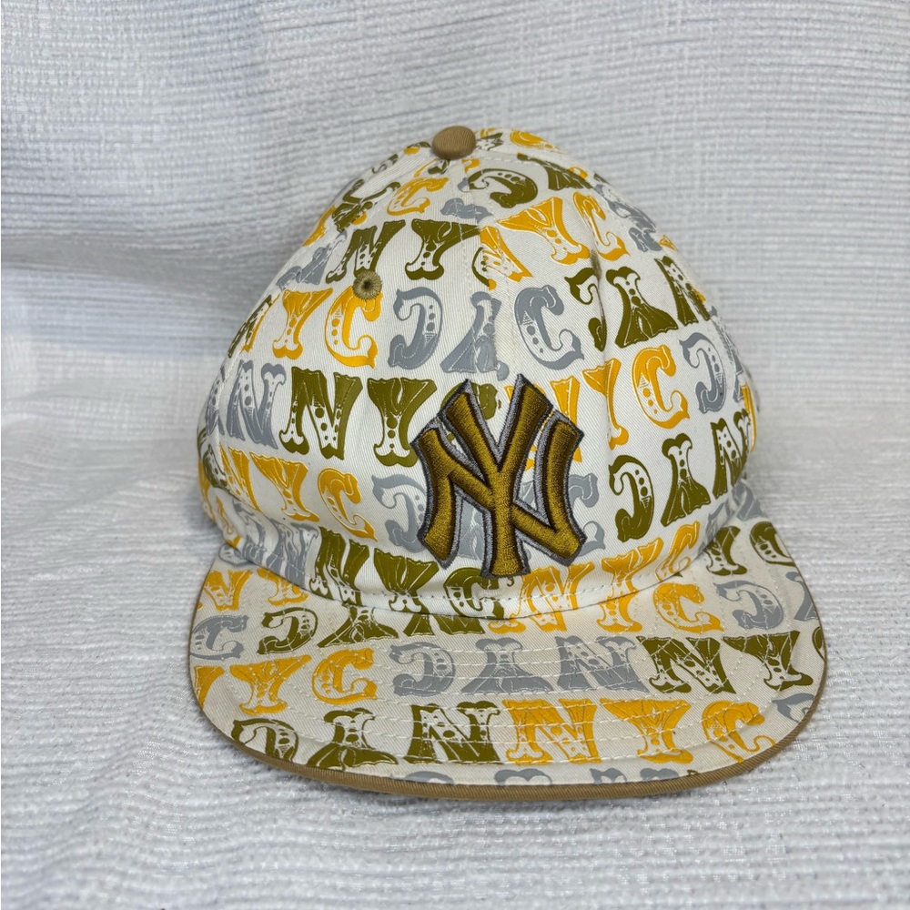 Rare New Era 59FIFTY NY Logo Cap All Over Pattern Yellow Gold Olive 7 5/8